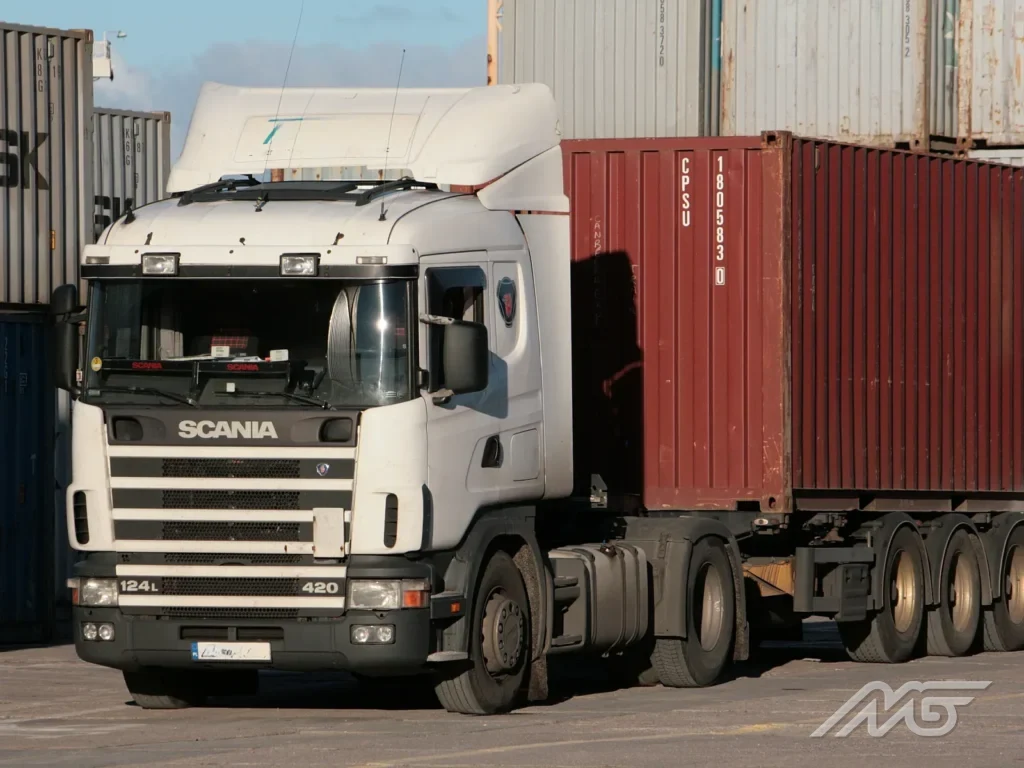 Tractor unit with a container on a chassis at the terminal yard