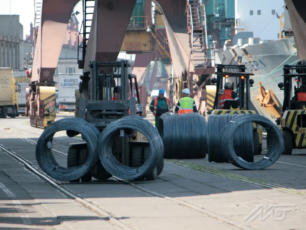 Wire rod coils on the quay - break bulk cargo handled at the port